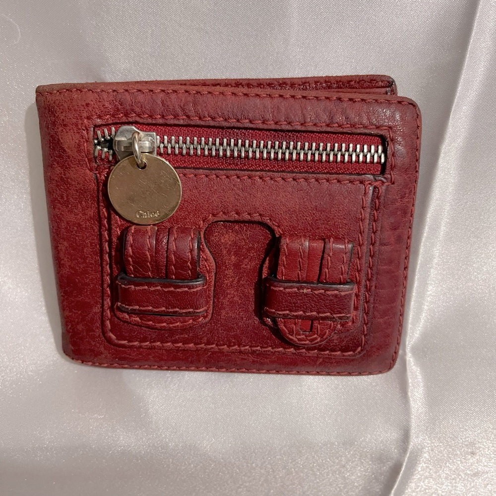 🔥🔥RARE! Vintage Chloe Cherry Red Saskia Leather Bifold Wallet
